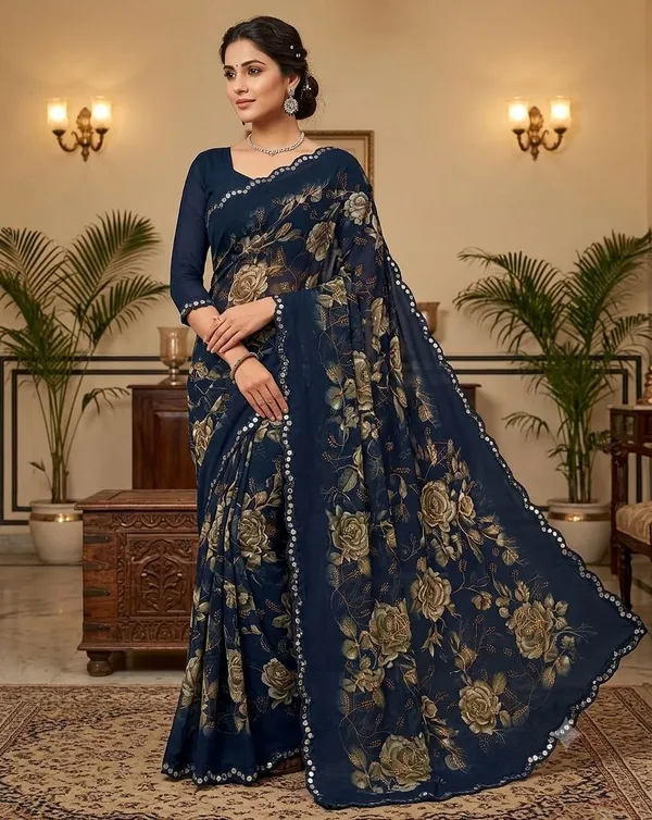 Taladara's_New_Georgette_Printed_Saree_WIth_Mirror_Lace_Border