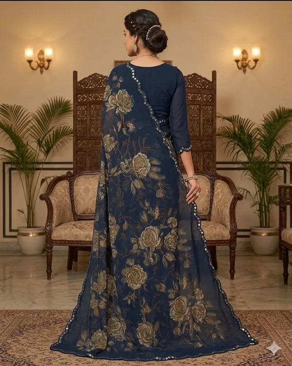 Taladara's_New_Georgette_Printed_Saree_WIth_Mirror_Lace_Border