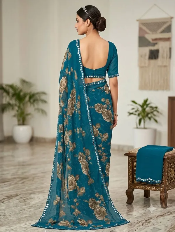 Taladara's_New_Georgette_Printed_Saree_WIth_Mirror_Lace_Border