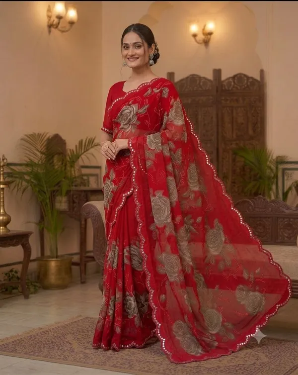 Taladara's_New_Georgette_Printed_Saree_WIth_Mirror_Lace_Border
