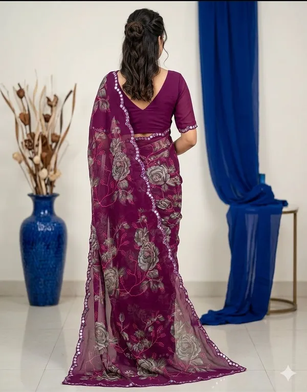 Taladara's_New_Georgette_Printed_Saree_WIth_Mirror_Lace_Border