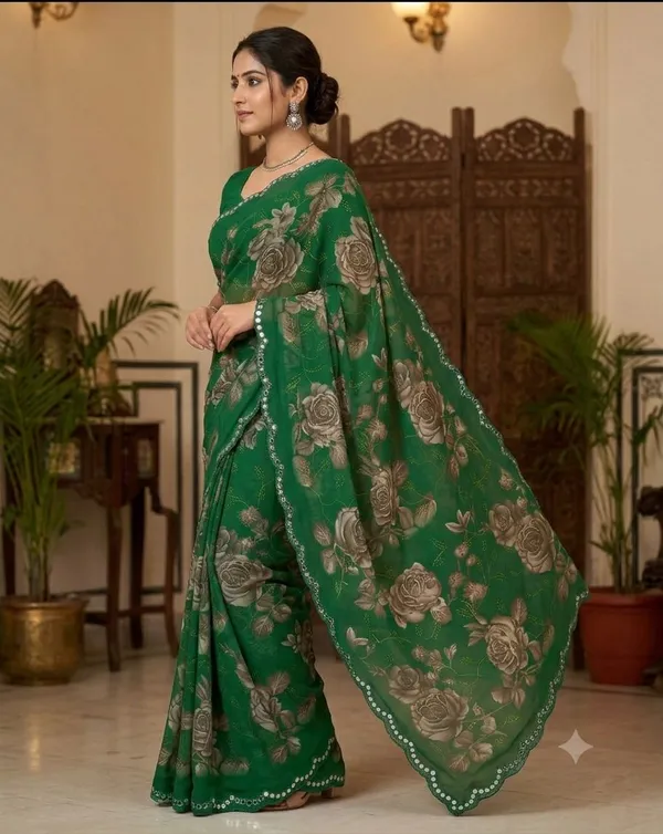 Taladara's_New_Georgette_Printed_Saree_WIth_Mirror_Lace_Border