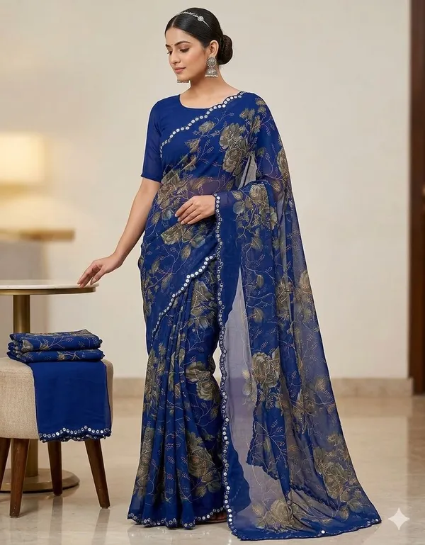 Taladara's_New_Georgette_Printed_Saree_WIth_Mirror_Lace_Border