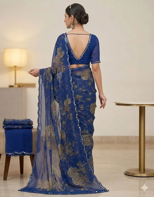 Taladara's_New_Georgette_Printed_Saree_WIth_Mirror_Lace_Border