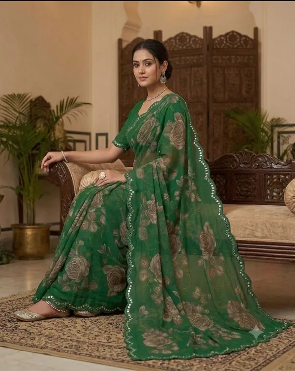 Taladara's_New_Georgette_Printed_Saree_WIth_Mirror_Lace_Border