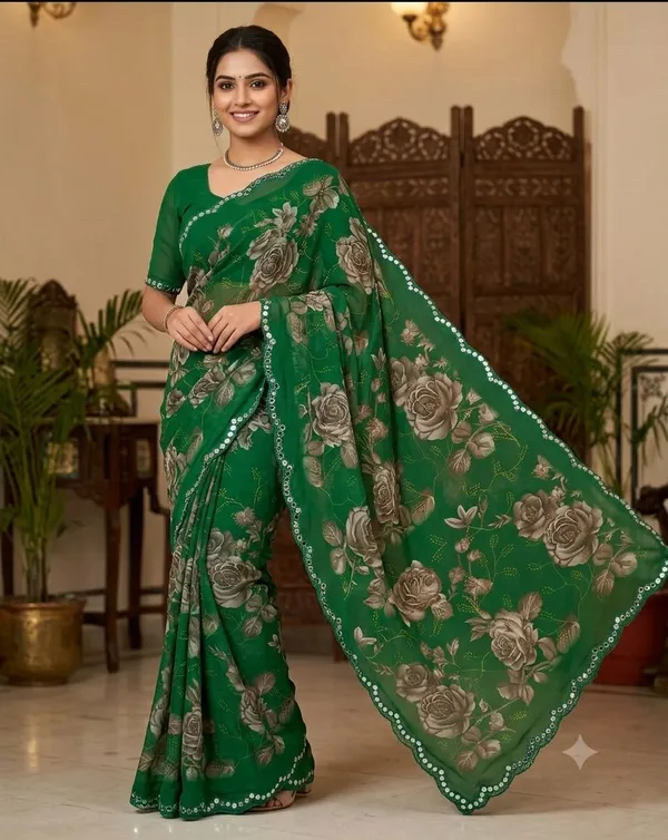 Taladara's_New_Georgette_Printed_Saree_WIth_Mirror_Lace_Border
