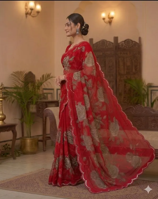 Taladara's_New_Georgette_Printed_Saree_WIth_Mirror_Lace_Border