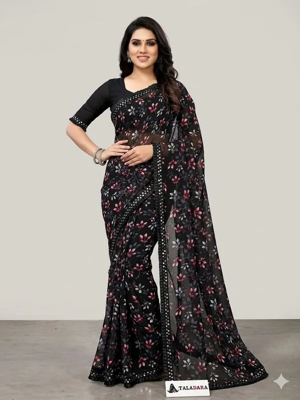 Taladara's_New_Georgette_Printed_Saree_With_Frill_Lace