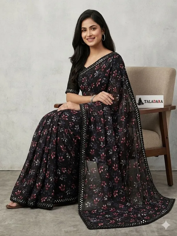Taladara's_New_Georgette_Printed_Saree_With_Frill_Lace