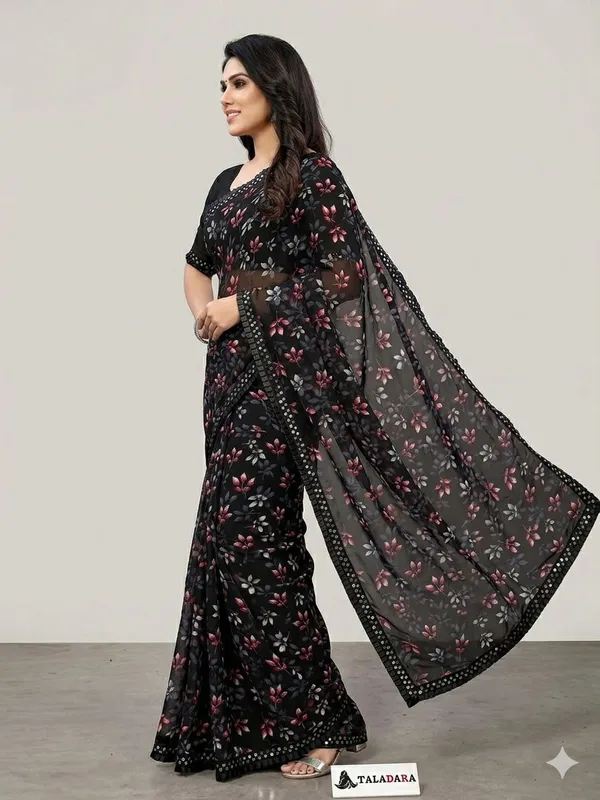 Taladara's_New_Georgette_Printed_Saree_With_Frill_Lace