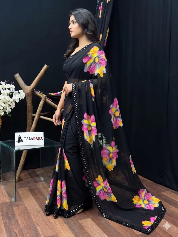 Taladara's_New_Georgette_Printed_Saree_With_Frill_Lace