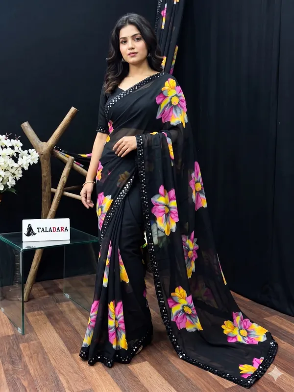 Taladara's_New_Georgette_Printed_Saree_With_Frill_Lace
