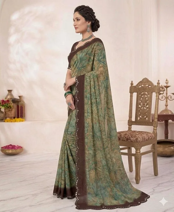 Taladara's_New_Georgette_Printed_Saree_With_Mirror_Lace