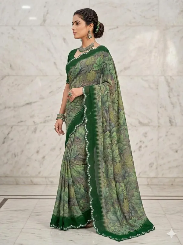 Taladara's_New_Georgette_Printed_Saree_With_Mirror_Lace