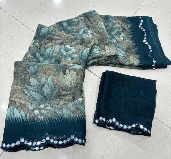 Taladara's_New_Georgette_Printed_Saree_With_Mirror_Lace