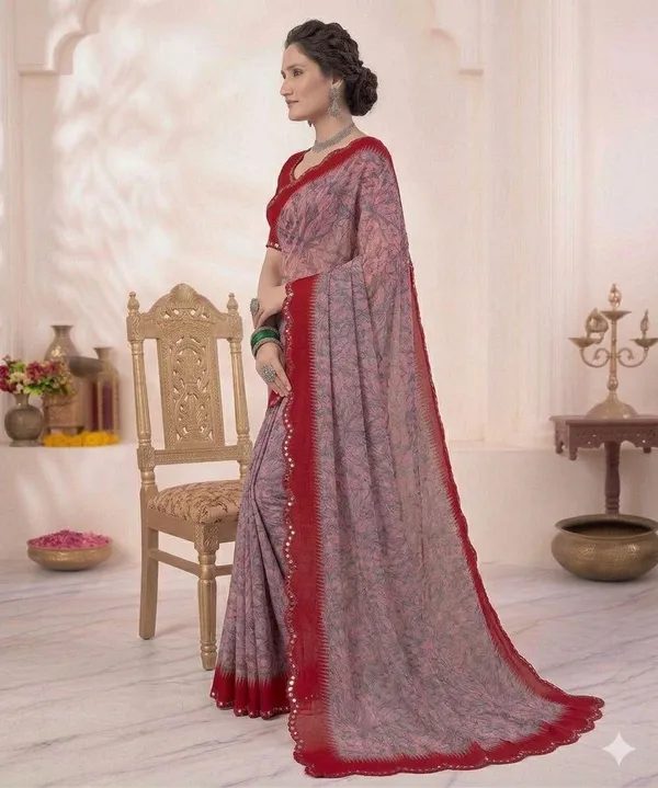 Taladara's_New_Georgette_Printed_Saree_With_Mirror_Lace
