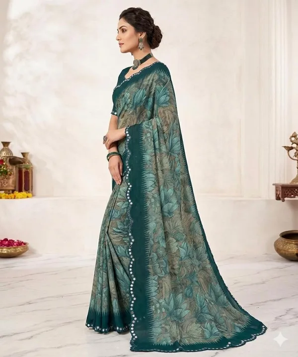 Taladara's_New_Georgette_Printed_Saree_With_Mirror_Lace