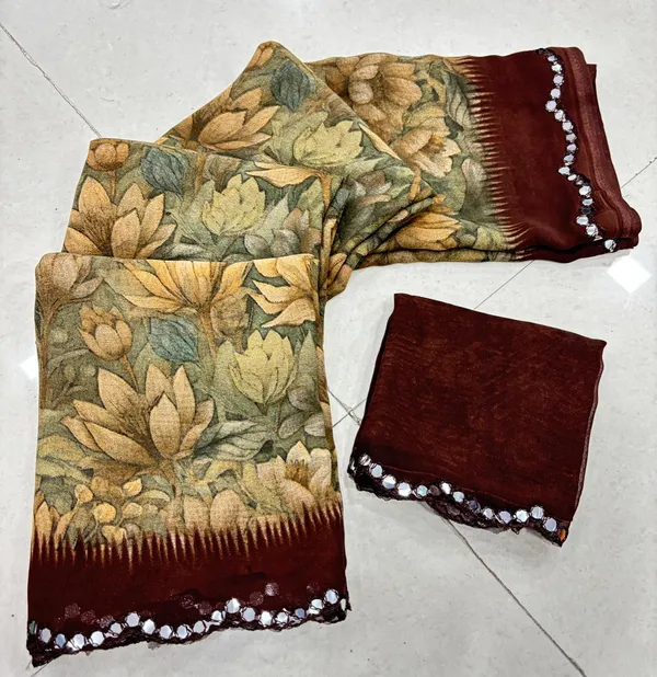 Taladara's_New_Georgette_Printed_Saree_With_Mirror_Lace