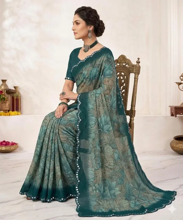Taladara's_New_Georgette_Printed_Saree_With_Mirror_Lace