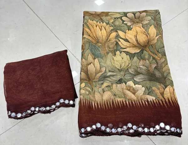 Taladara's_New_Georgette_Printed_Saree_With_Mirror_Lace