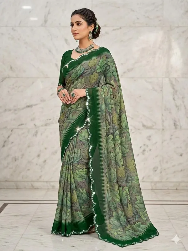 Taladara's_New_Georgette_Printed_Saree_With_Mirror_Lace