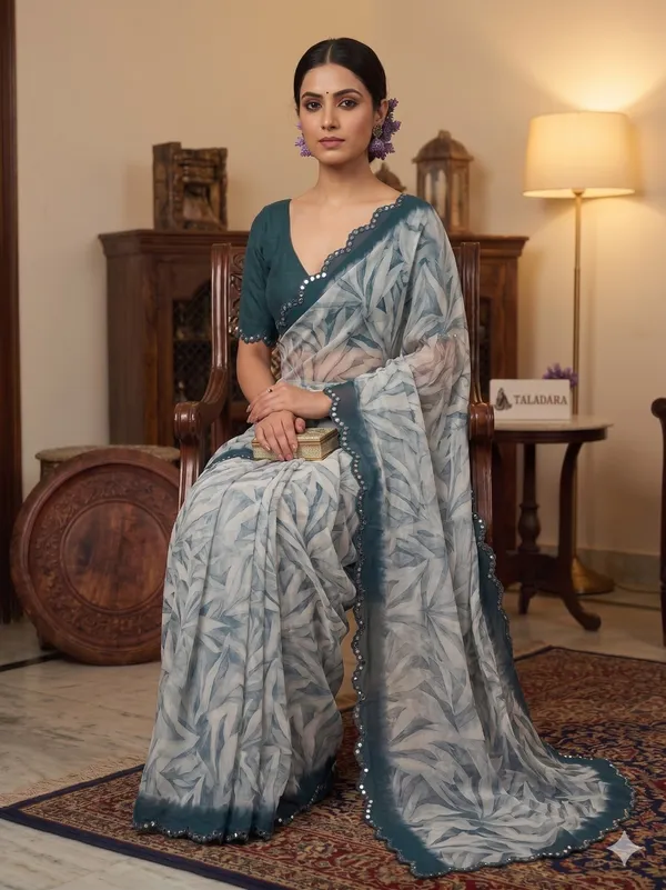 Taladara's_New_Georgette_Printed_Saree_With_Mirror_Lace_Border