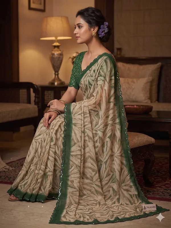 Taladara's_New_Georgette_Printed_Saree_With_Mirror_Lace_Border