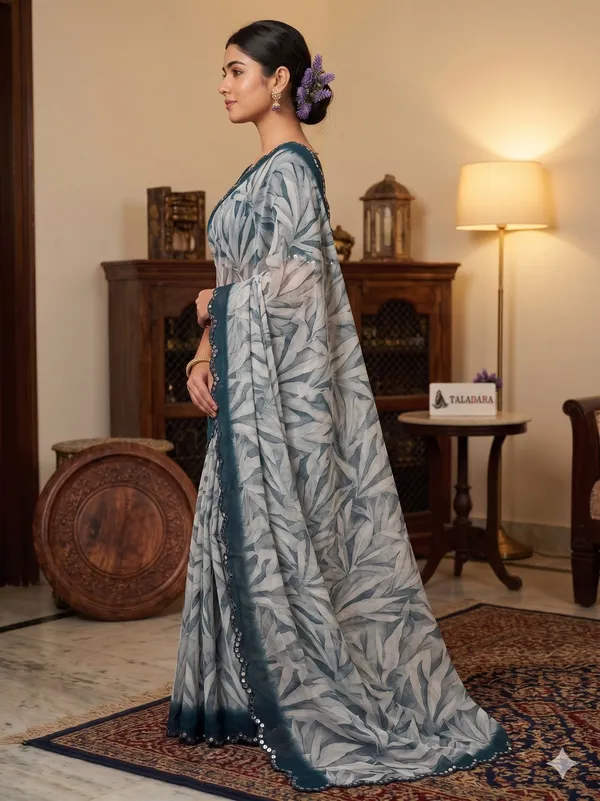 Taladara's_New_Georgette_Printed_Saree_With_Mirror_Lace_Border