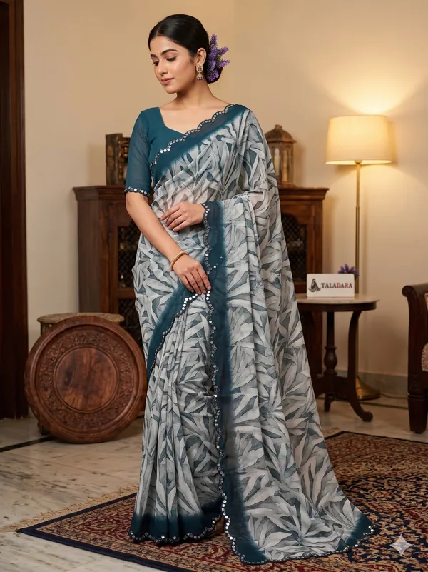 Taladara's_New_Georgette_Printed_Saree_With_Mirror_Lace_Border