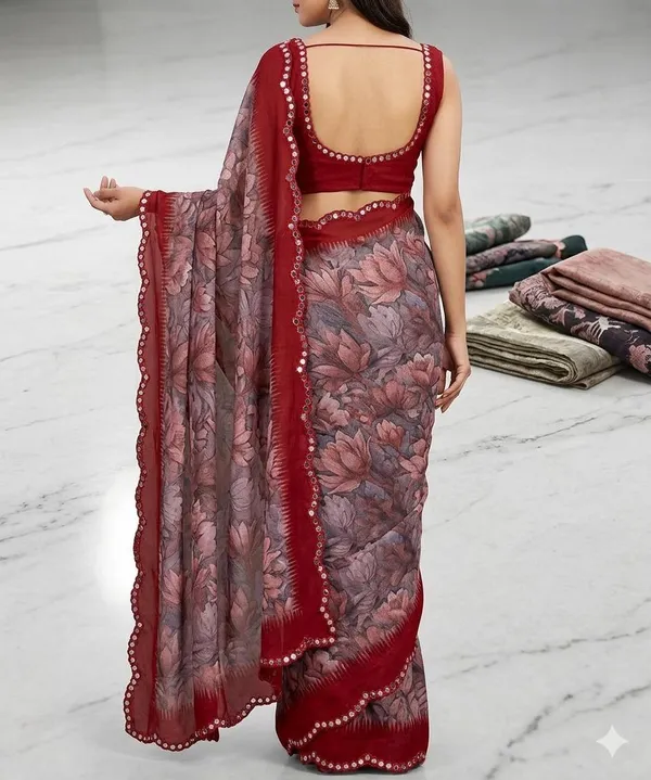 Taladara's_New_Georgette_Printed_Saree_With_Mirror_Lace
