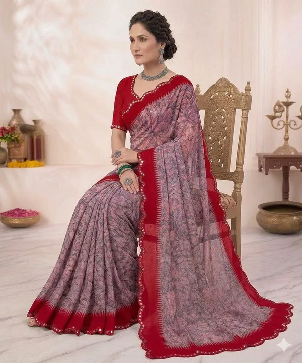 Taladara's_New_Georgette_Printed_Saree_With_Mirror_Lace