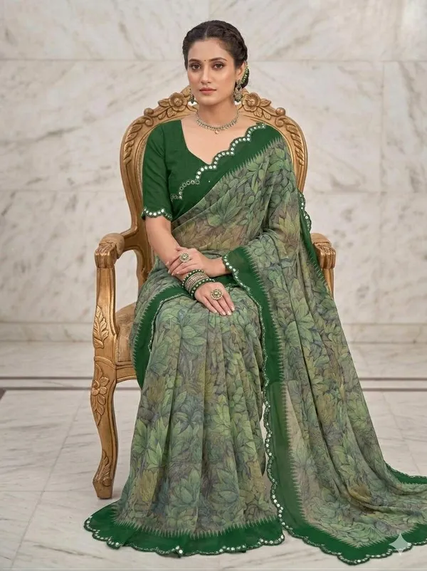 Taladara's_New_Georgette_Printed_Saree_With_Mirror_Lace