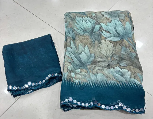 Taladara's_New_Georgette_Printed_Saree_With_Mirror_Lace