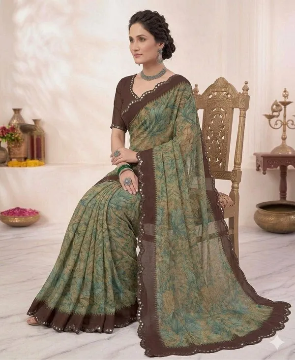 Taladara's_New_Georgette_Printed_Saree_With_Mirror_Lace