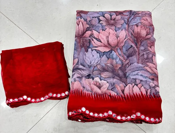 Taladara's_New_Georgette_Printed_Saree_With_Mirror_Lace