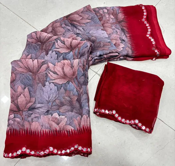 Taladara's_New_Georgette_Printed_Saree_With_Mirror_Lace