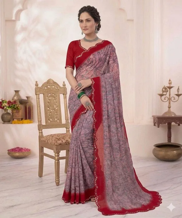 Taladara's_New_Georgette_Printed_Saree_With_Mirror_Lace
