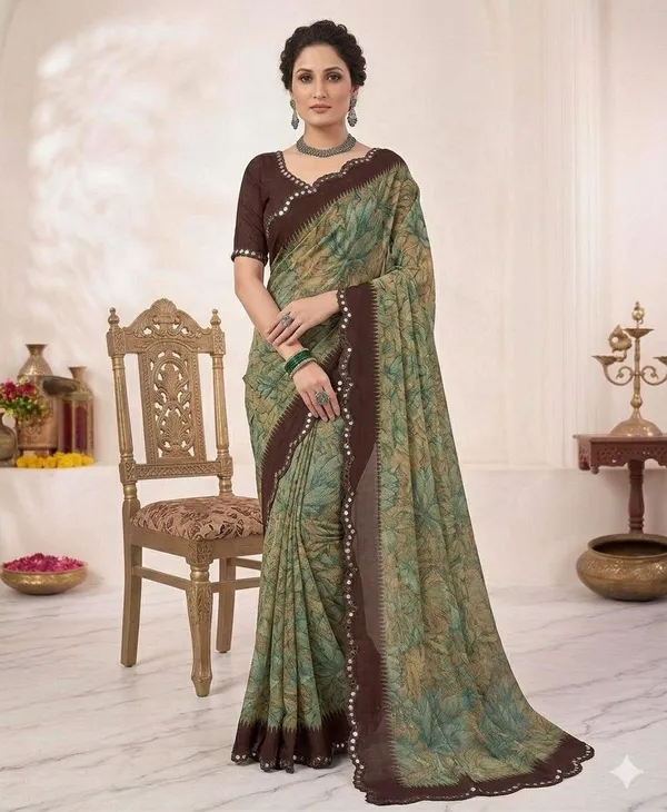 Taladara's_New_Georgette_Printed_Saree_With_Mirror_Lace