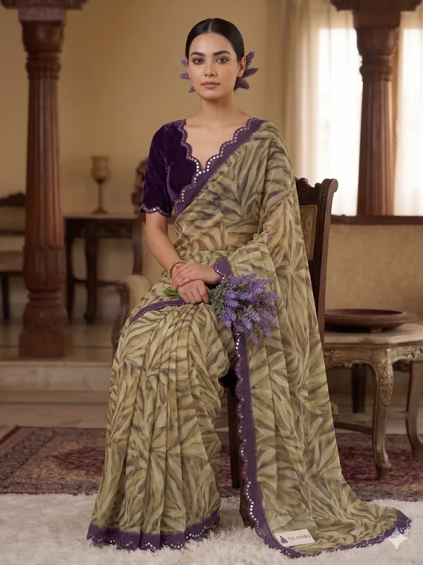 Taladara's_New_Georgette_Printed_Saree_With_Unstitched_Blouse_With_Mirror_Lace_Border