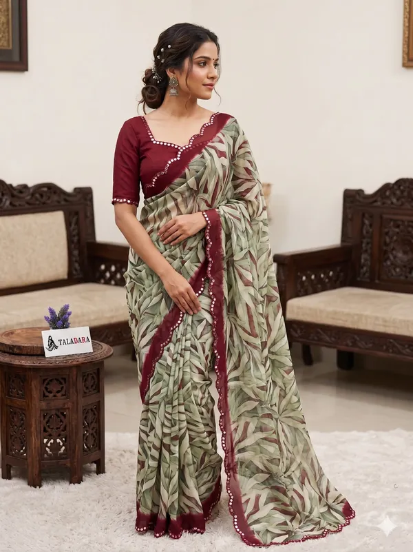 Taladara's_New_Georgette_Printed_Saree_With_Unstitched_Blouse_With_Mirror_Lace_Border