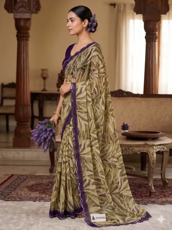 Taladara's_New_Georgette_Printed_Saree_With_Unstitched_Blouse_With_Mirror_Lace_Border