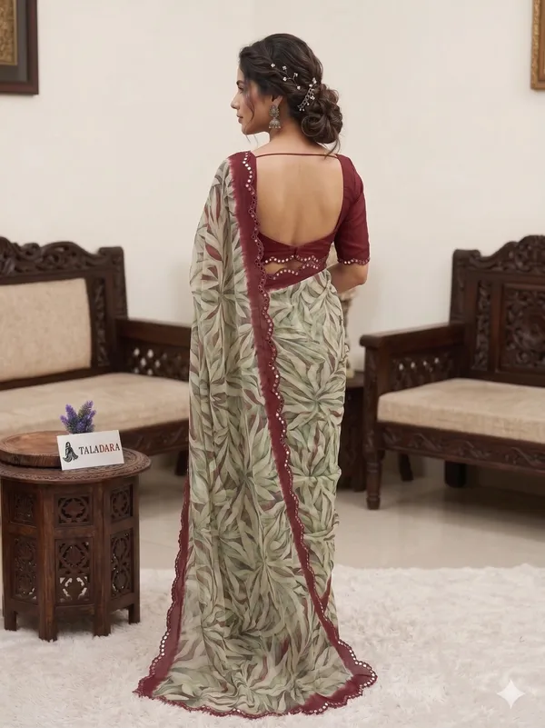 Taladara's_New_Georgette_Printed_Saree_With_Unstitched_Blouse_With_Mirror_Lace_Border
