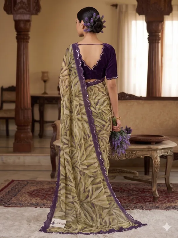 Taladara's_New_Georgette_Printed_Saree_With_Unstitched_Blouse_With_Mirror_Lace_Border