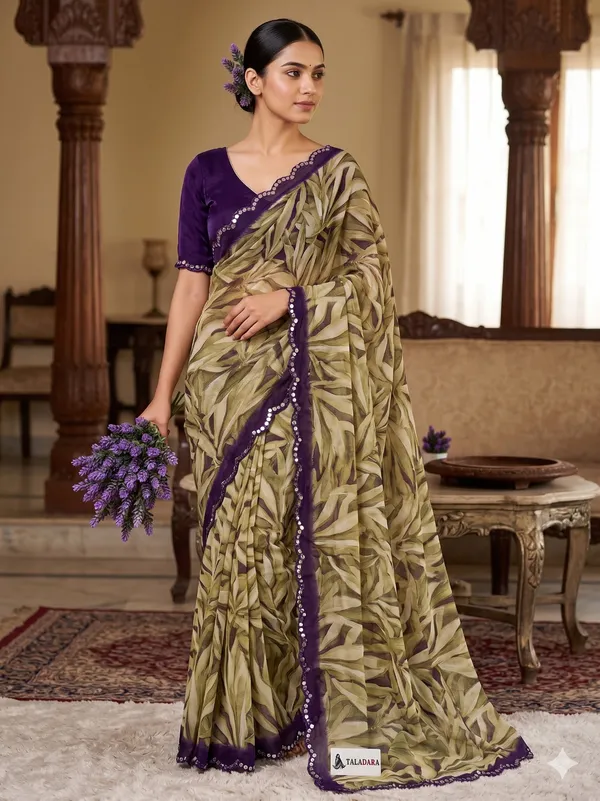 Taladara's_New_Georgette_Printed_Saree_With_Unstitched_Blouse_With_Mirror_Lace_Border
