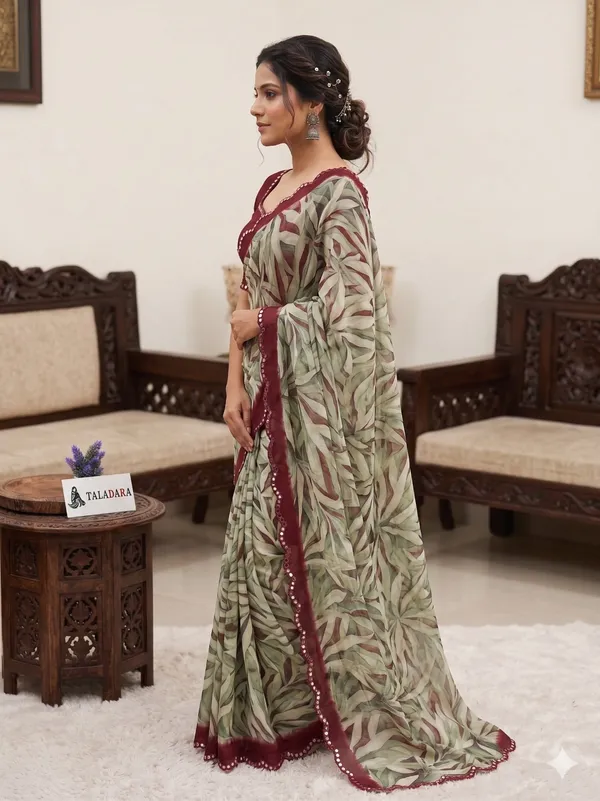 Taladara's_New_Georgette_Printed_Saree_With_Unstitched_Blouse_With_Mirror_Lace_Border