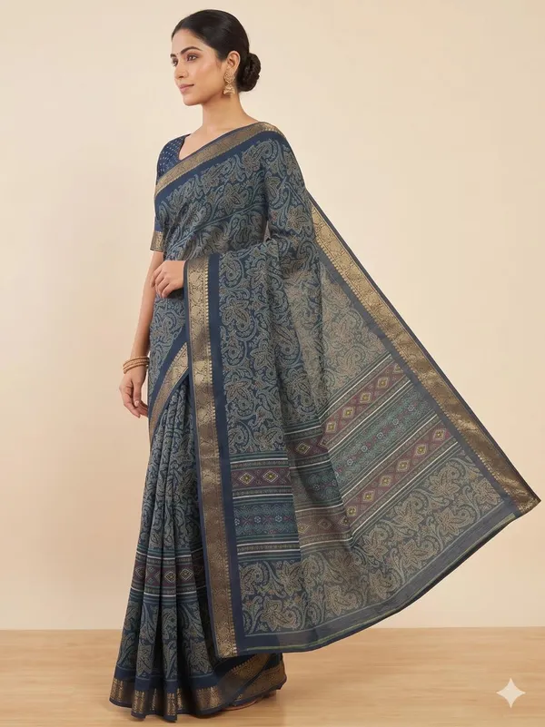 Taladara's_New_Dola_Silk_Printed_Saree_With_Unstiched_Blouse