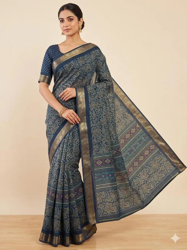 Taladara's_New_Dola_Silk_Printed_Saree_With_Unstiched_Blouse