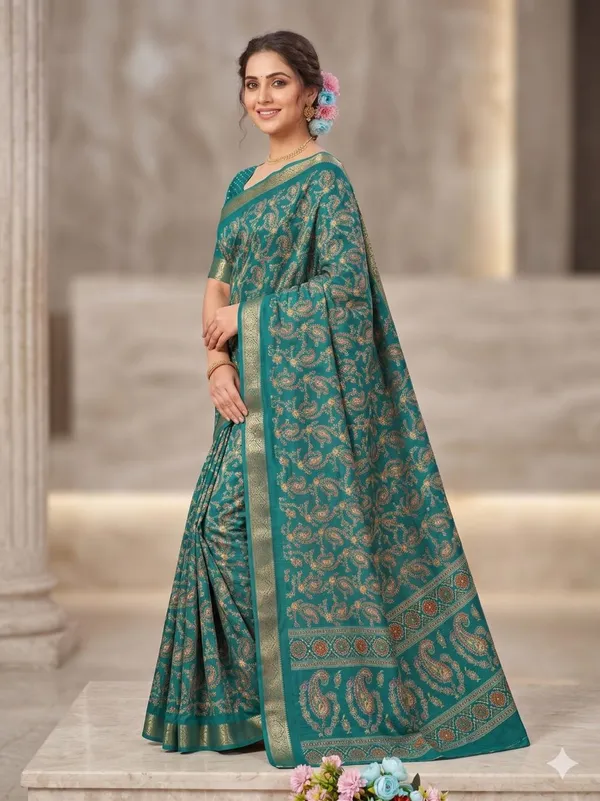 Taladara's_New_Dola_Silk_Printed_Saree_With_Unstiched_Blouse