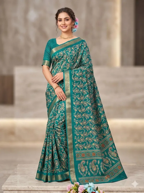 Taladara's_New_Dola_Silk_Printed_Saree_With_Unstiched_Blouse