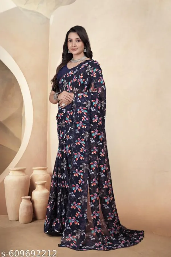 Taladara's_New__Georgette_Printed_Premium_Saree_And_Mirror_Border_For_Women